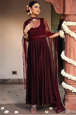 wine georgette & rayon anarkali set