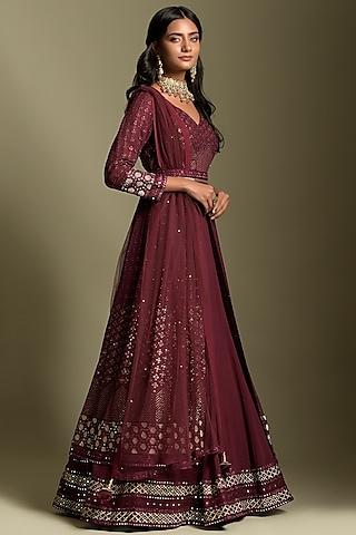 wine georgette anarkali set