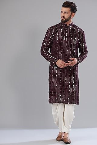 wine georgette embroidered kurta set