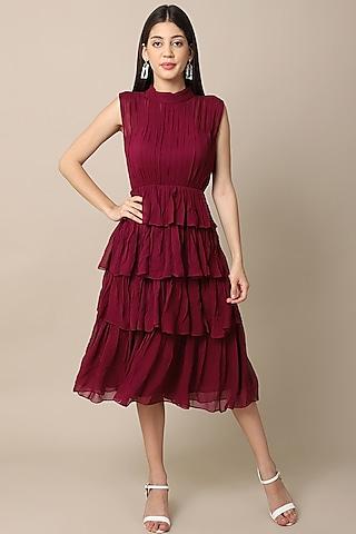 wine georgette gathered dress