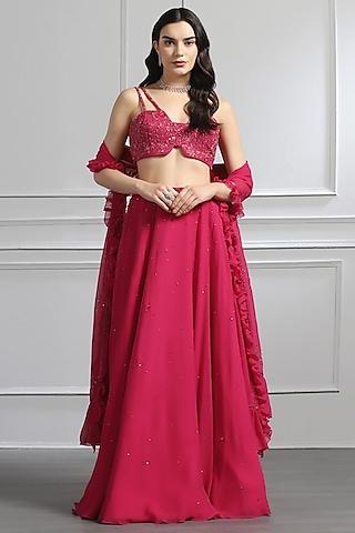 wine georgette hand embroidered lehenga set