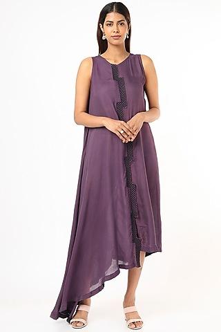 wine hand embroidered draped dress