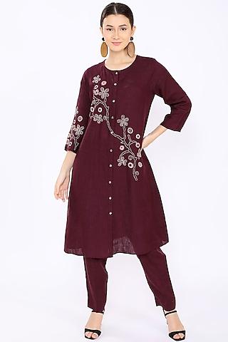 wine hand embroidered tunic