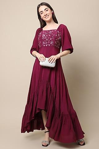 wine handcrafted ruffled dress