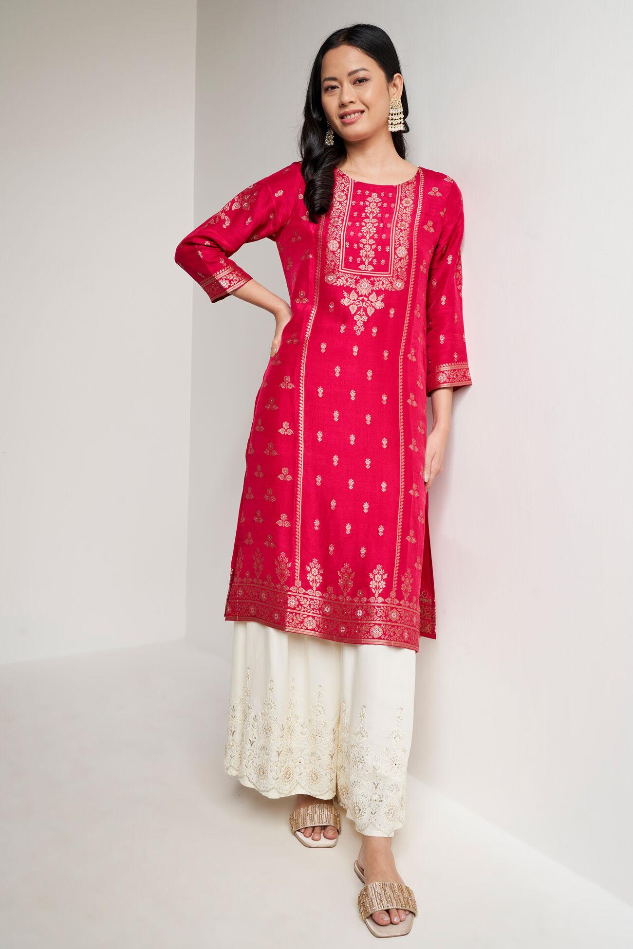 wine jacquard straight kurta