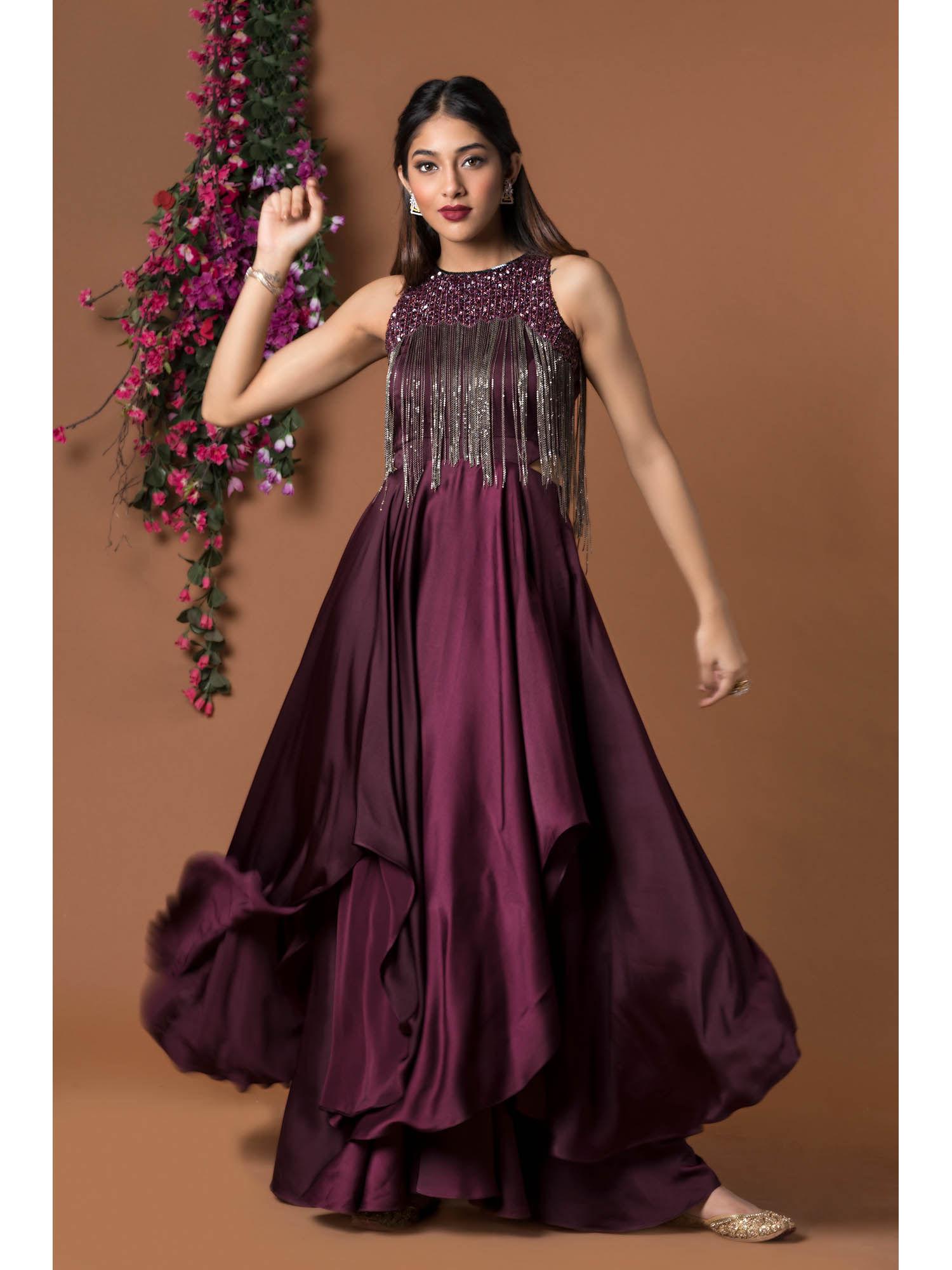 wine layered gown