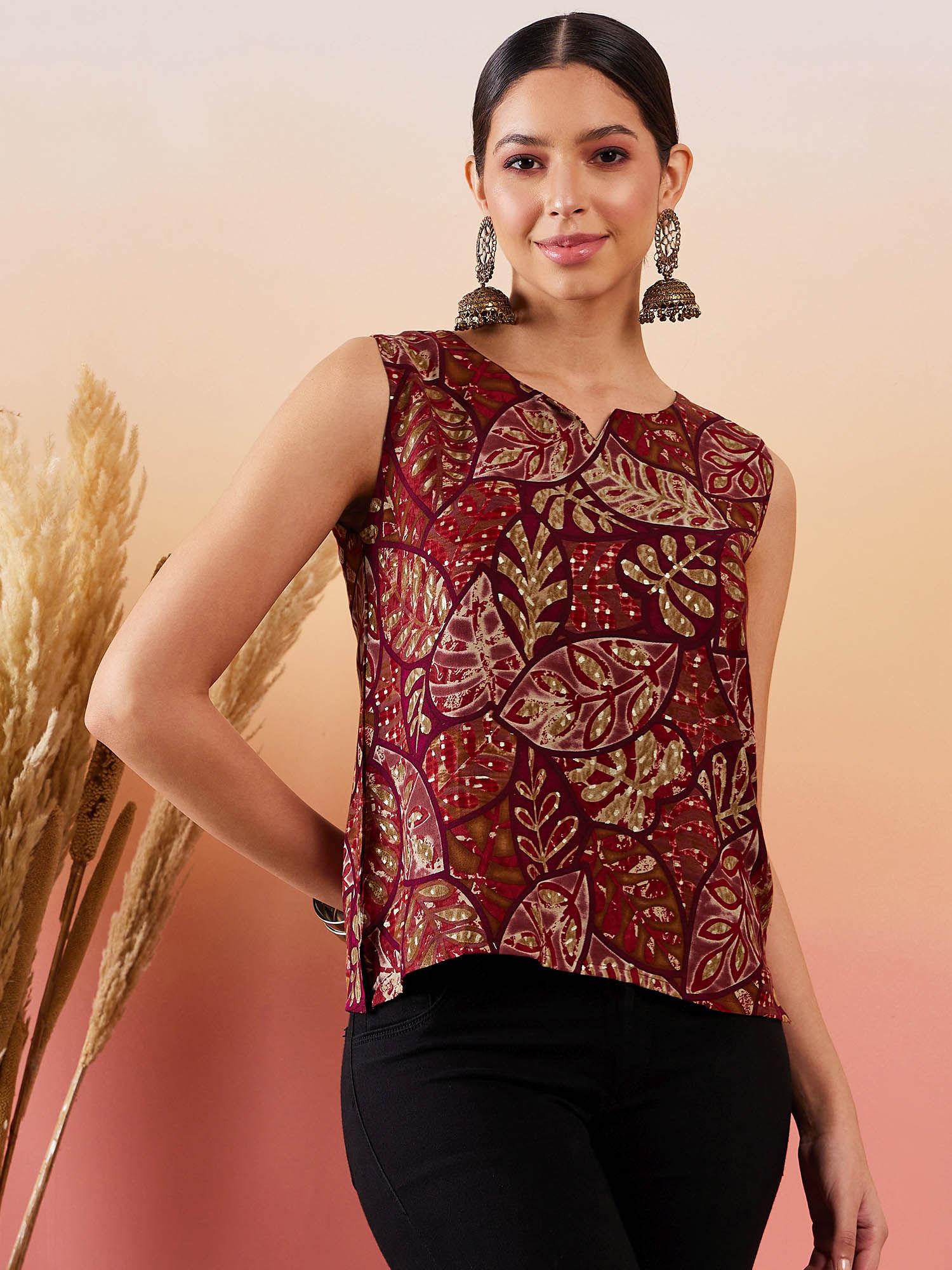 wine leaf print foil ws top