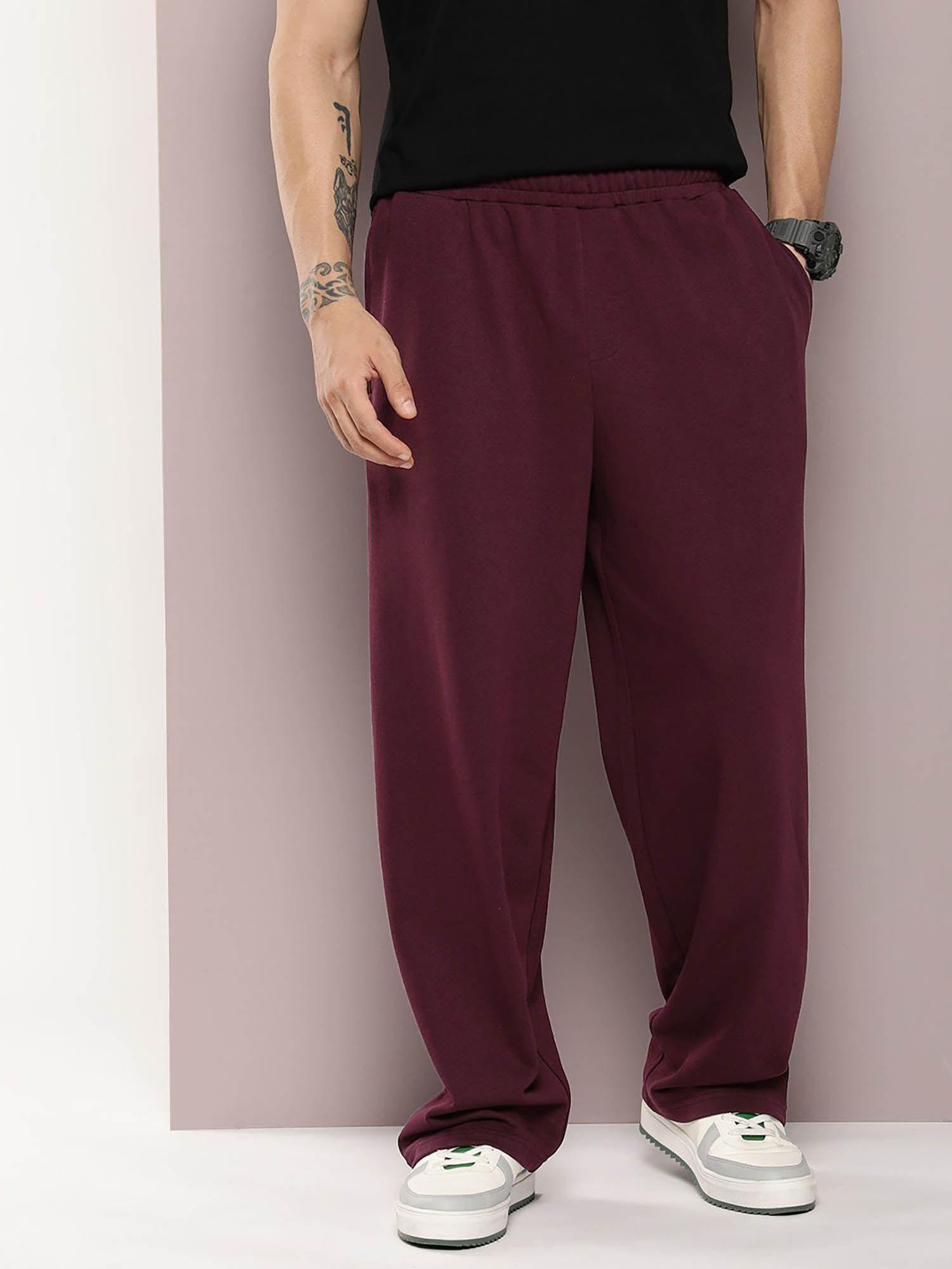 wine light weight baggy knitted korean trackpants