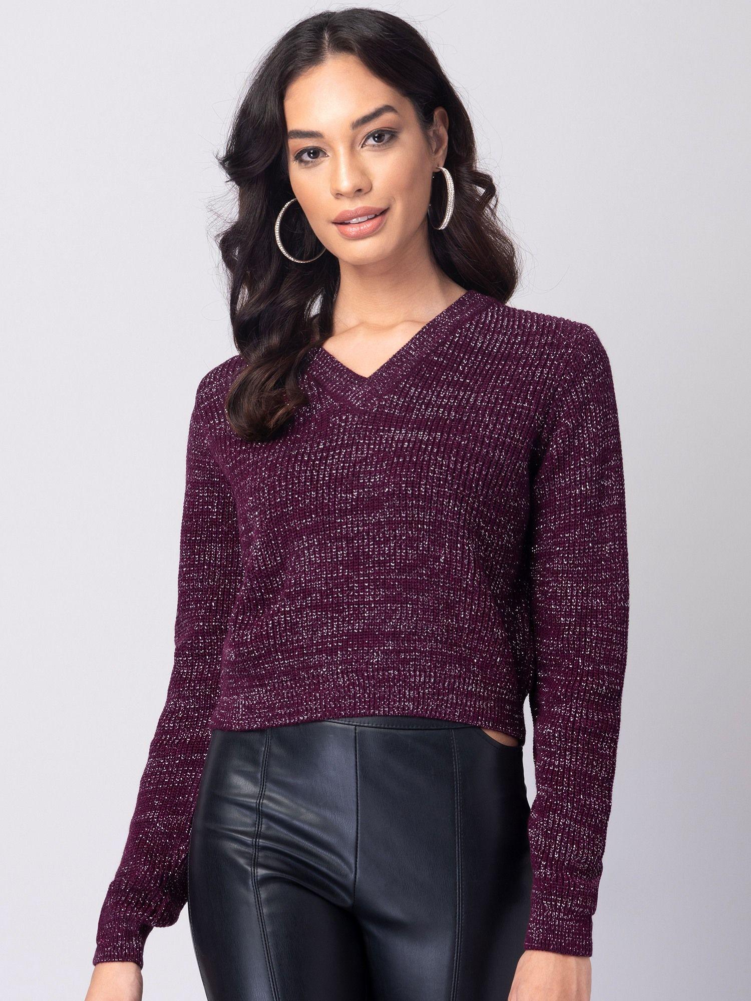 wine lurex crop sweater