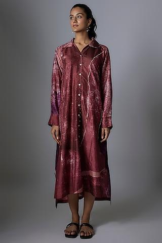 wine mulberry silk printed tunic