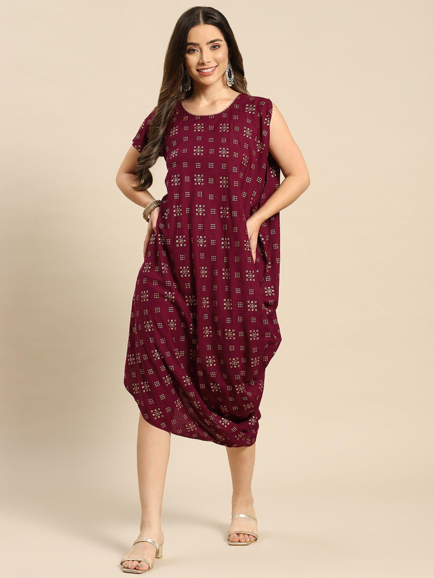 wine one side cowl asymmetric dress