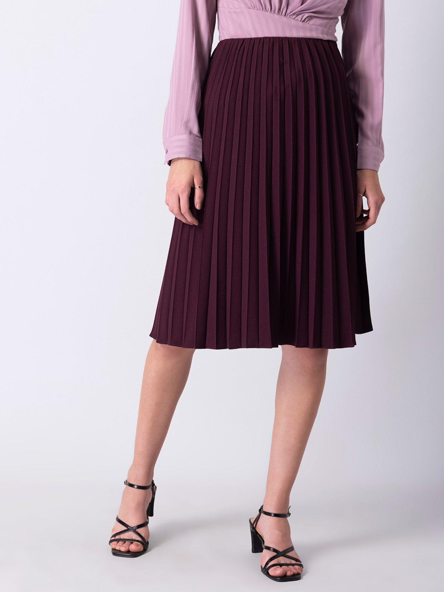 wine pleated midi skirt