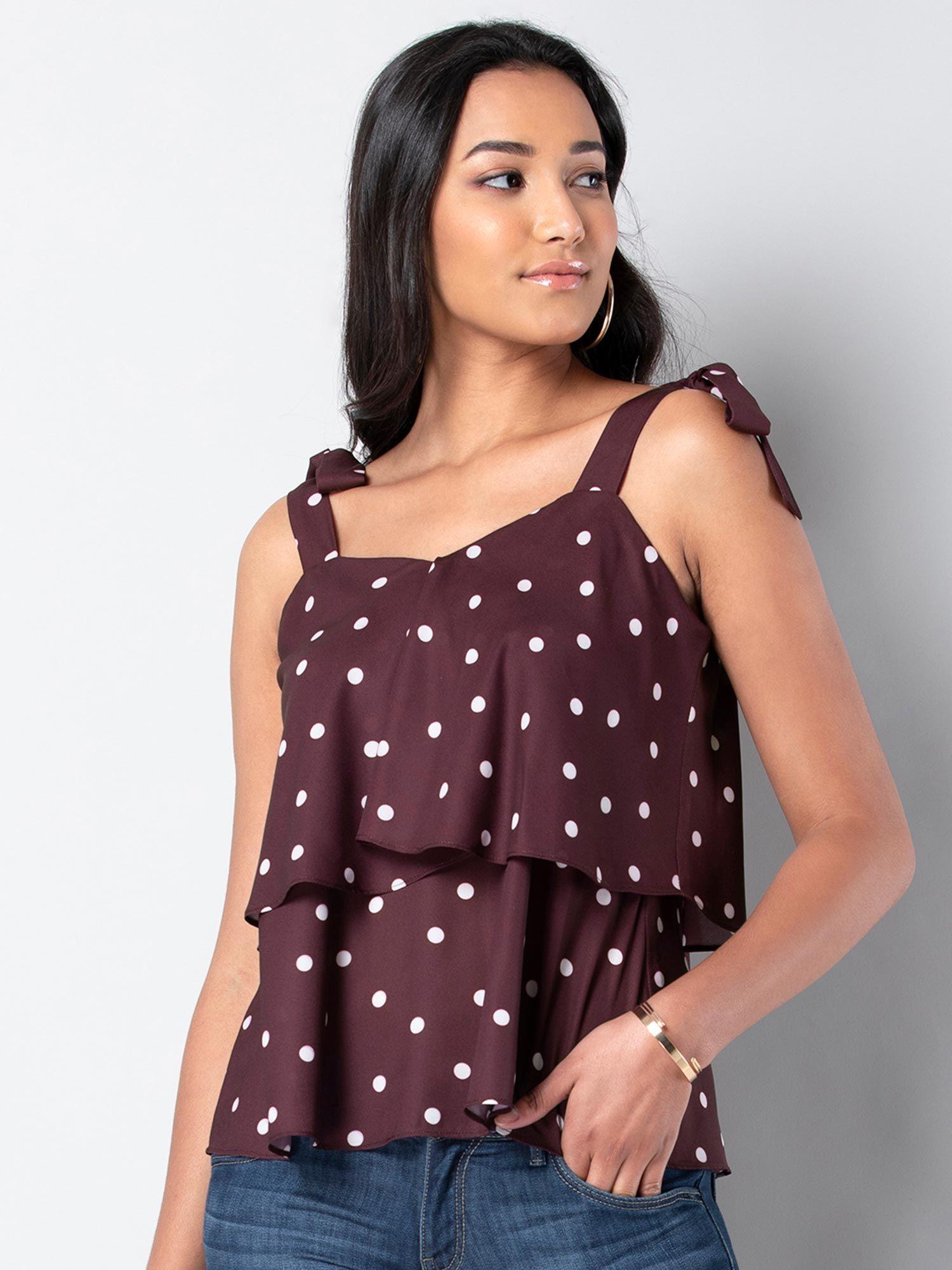 wine polka strappy layered blouse