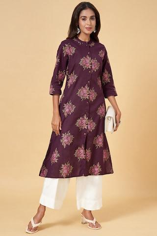 wine print calf-length  casual women regular fit  kurta