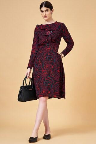 wine print calf-length  formal women regular fit  dress