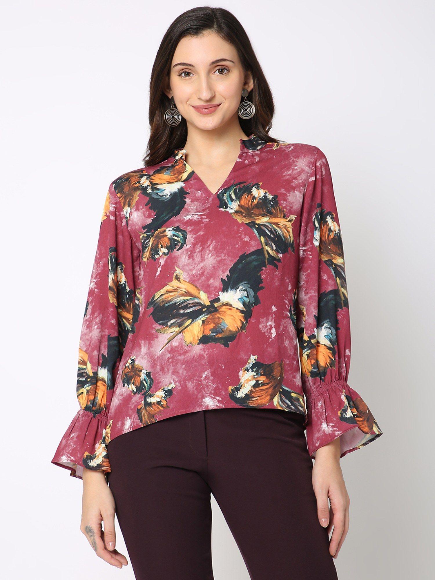 wine printed full sleeves top