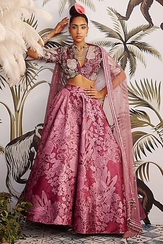 wine printed lehenga set