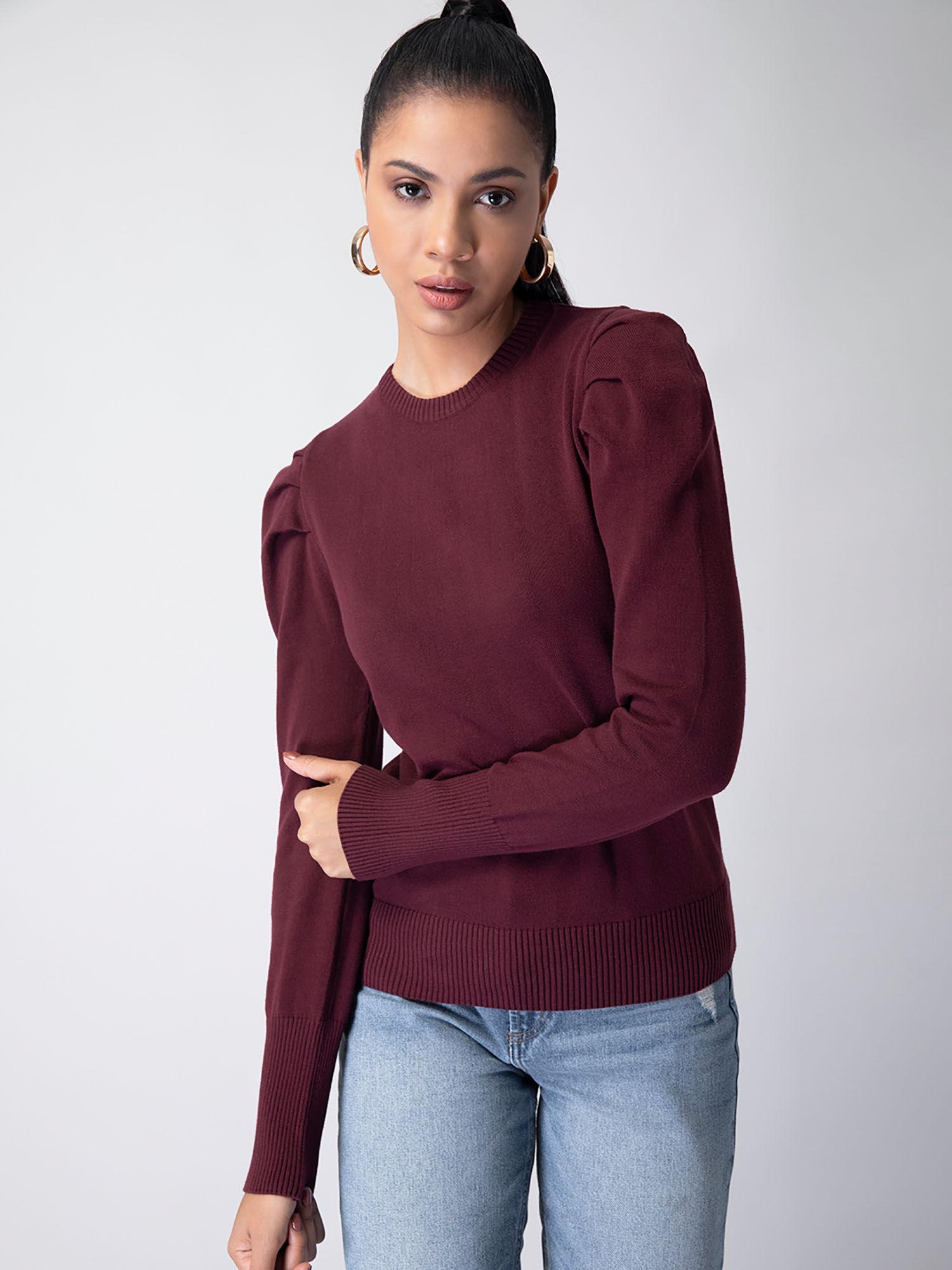 wine puff sleeve sweater