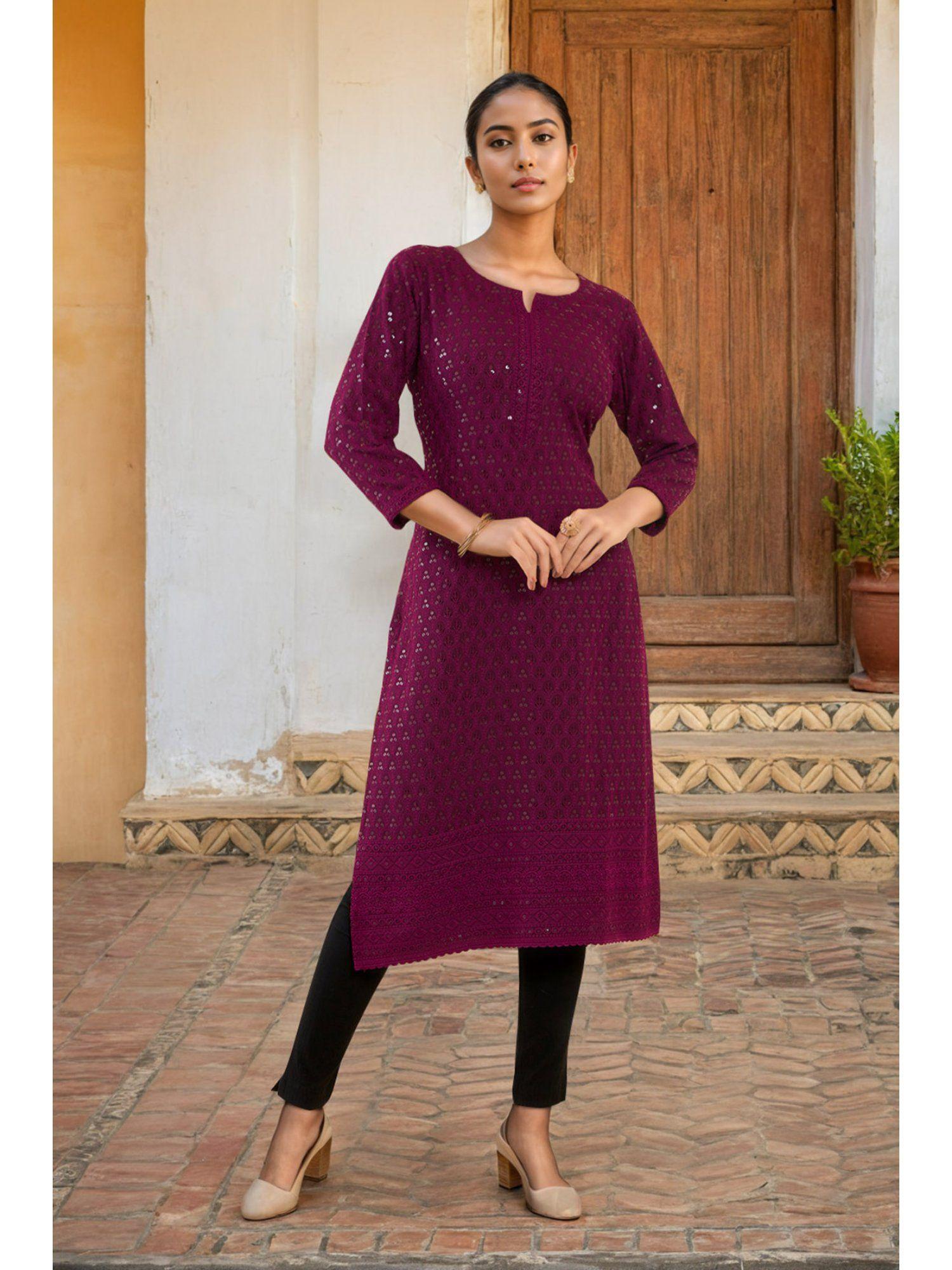 wine rayon embroidered kurta