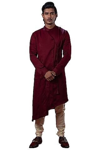 wine red embroidered asymmetric kurta