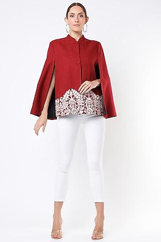 wine red embroidered cape