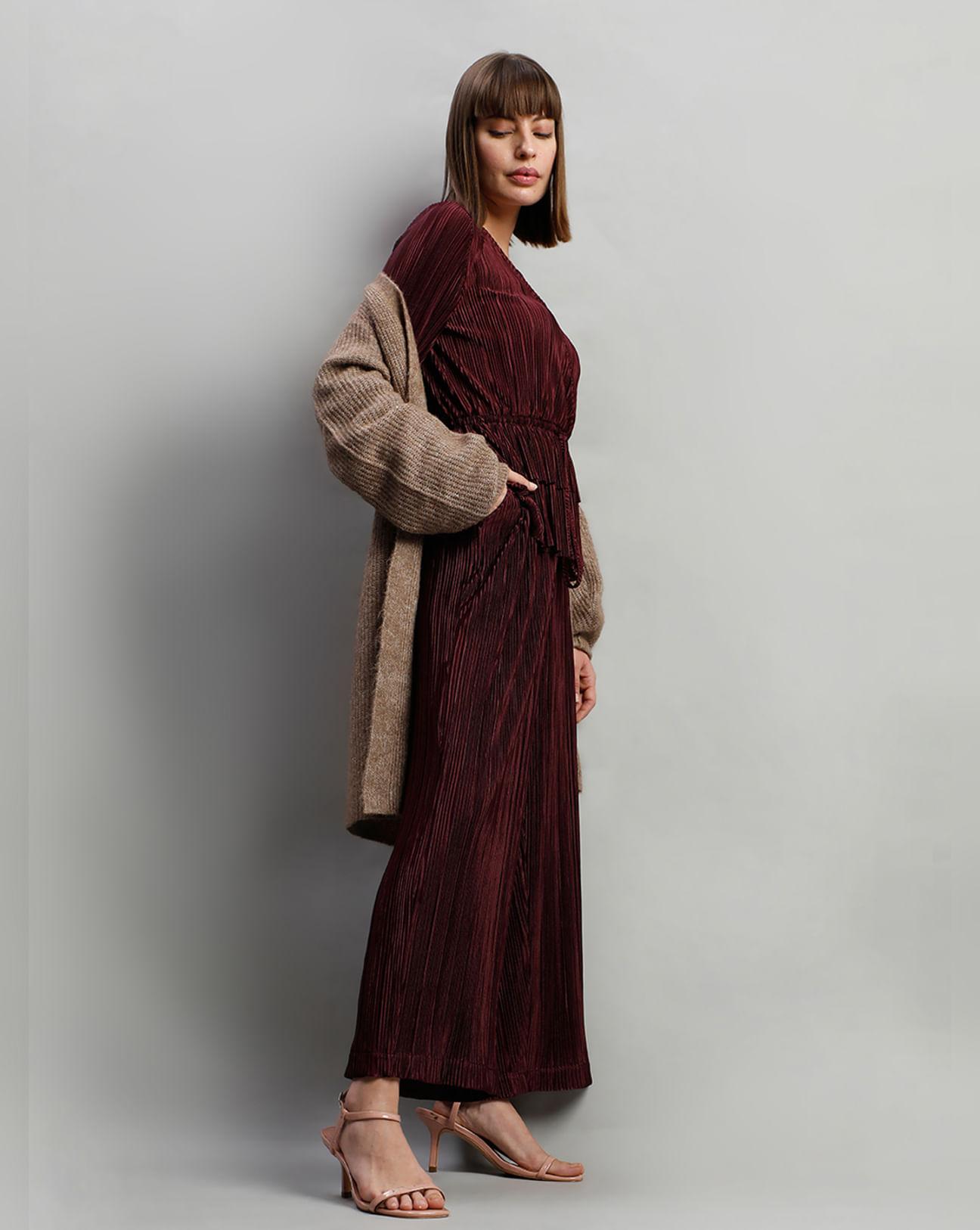 wine red high rise flared co-ord set pants