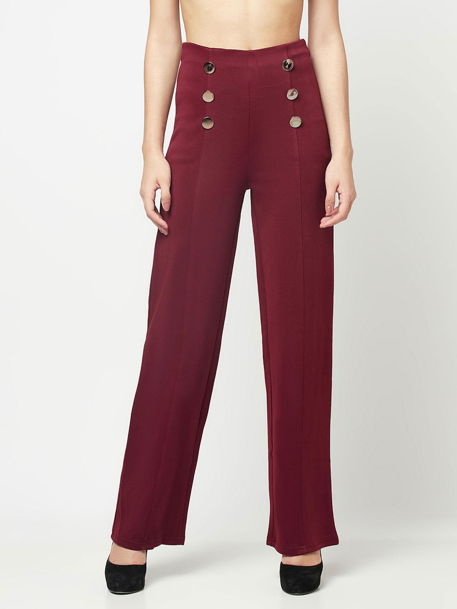 wine red wide leg pants