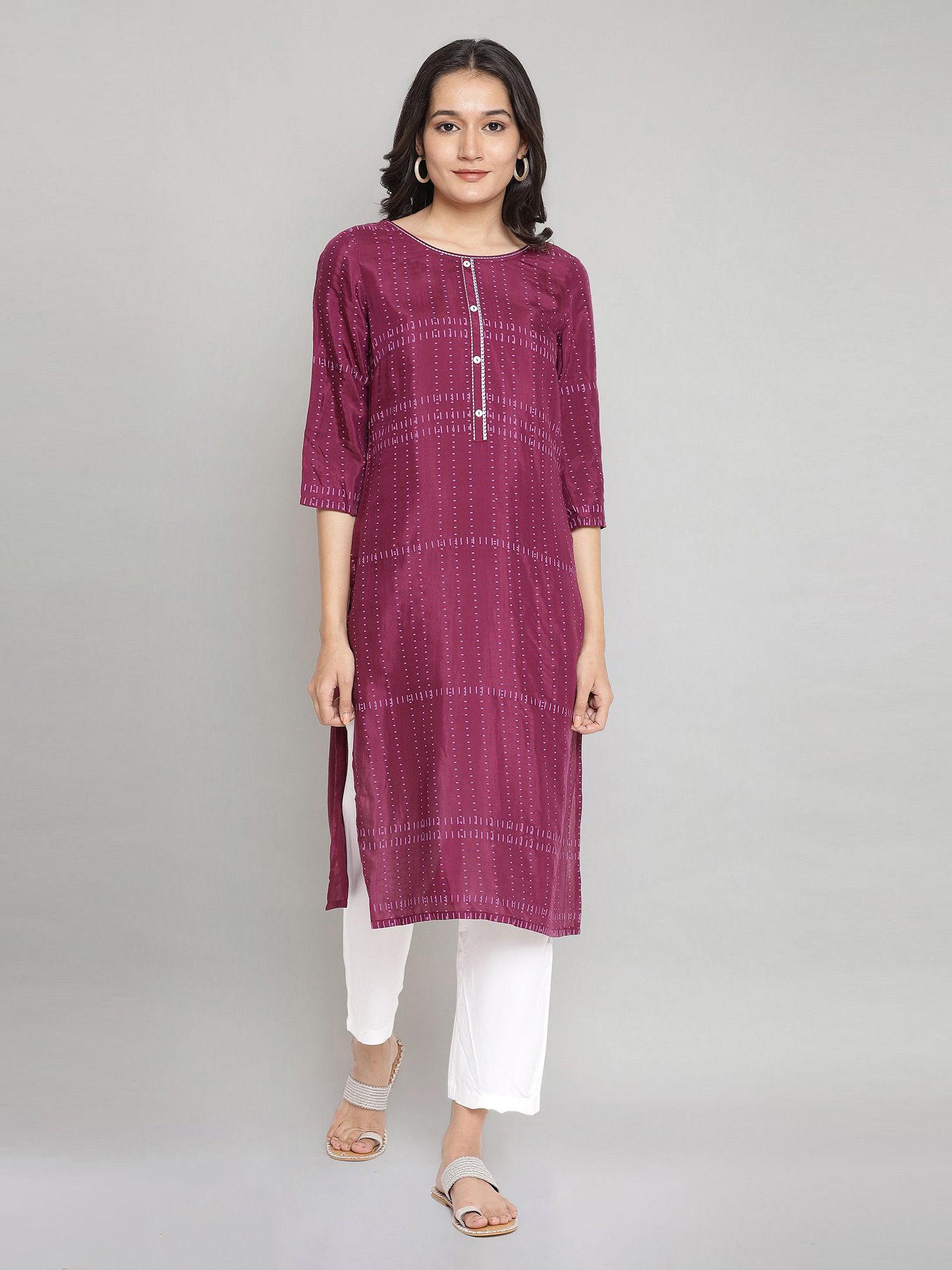 wine round neck printed straight kurta