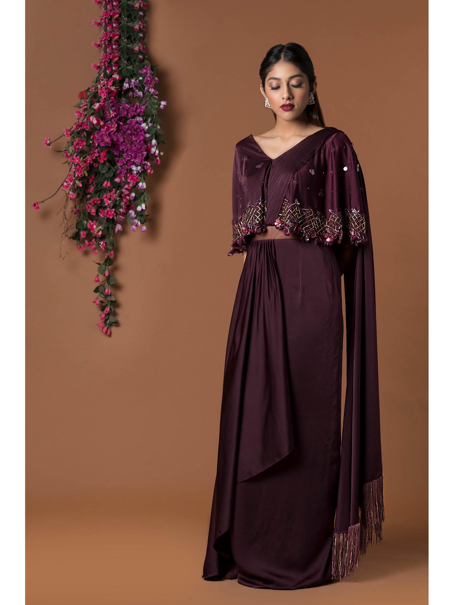 wine sari gown