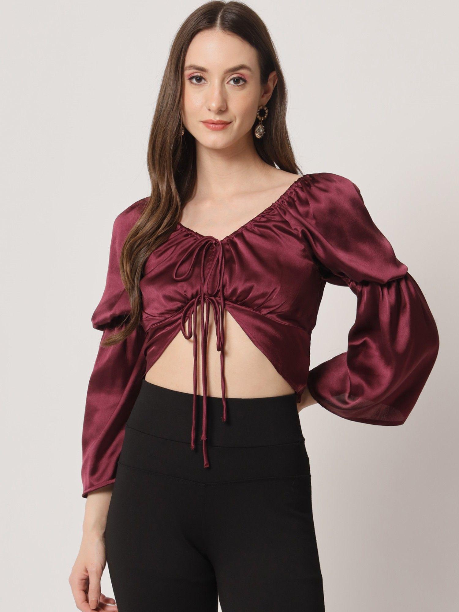 wine satin smoking top