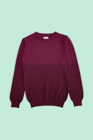 wine self design casual full sleeves crew neck boys regular fit sweater