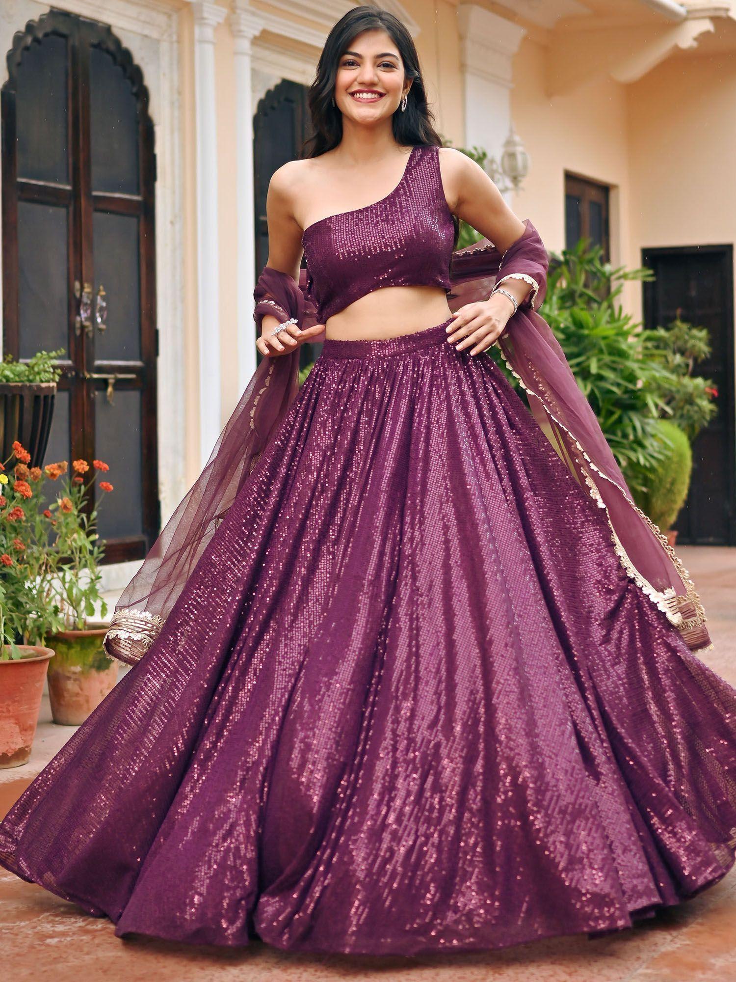 wine sequin lehenga (set of 3)