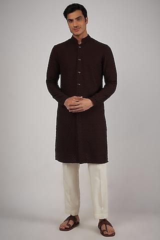 wine silk embroidered kurta