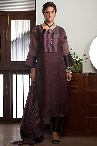 wine silk kurta set