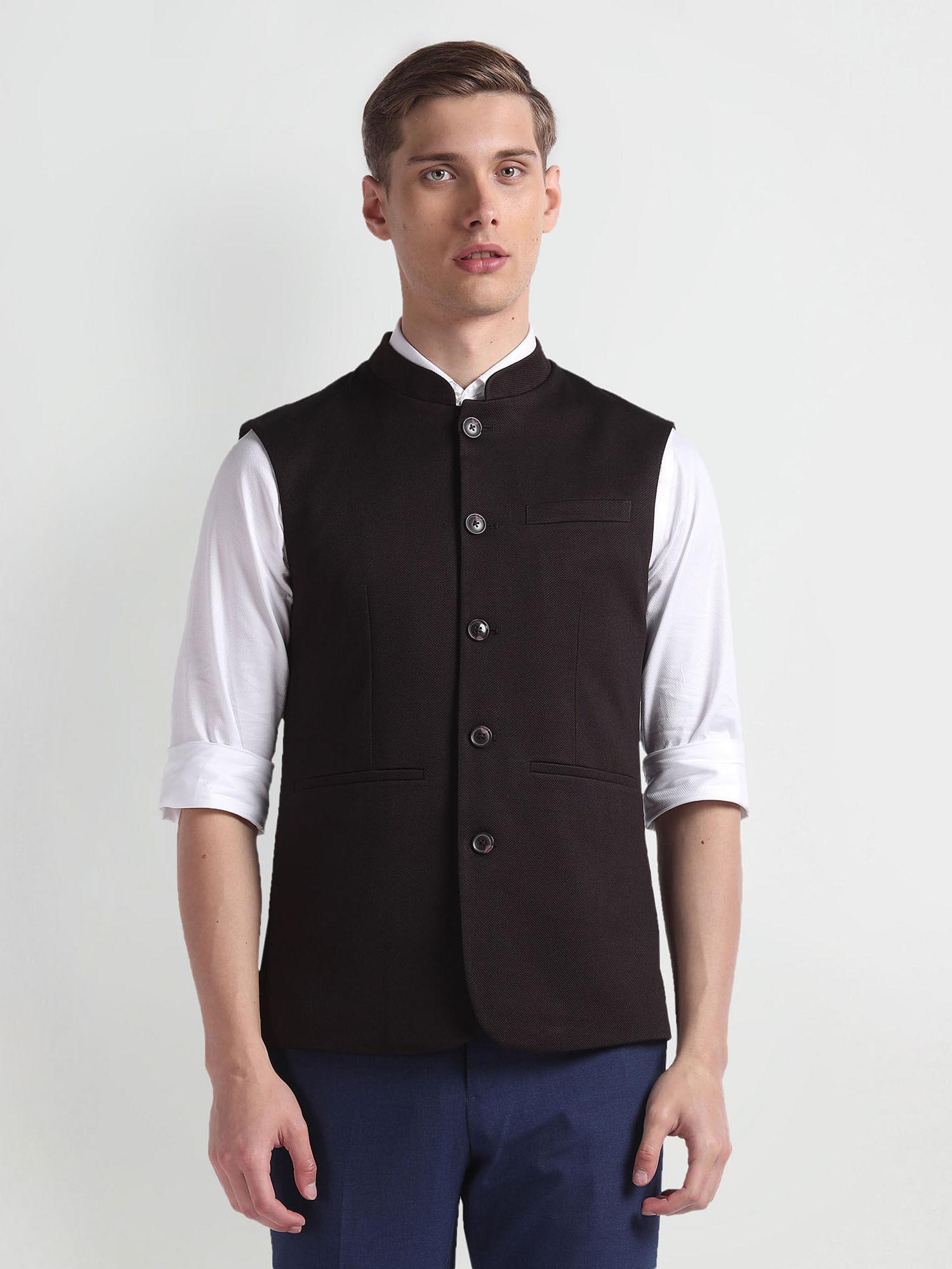 wine sleeveless ceremonial nehru jacket