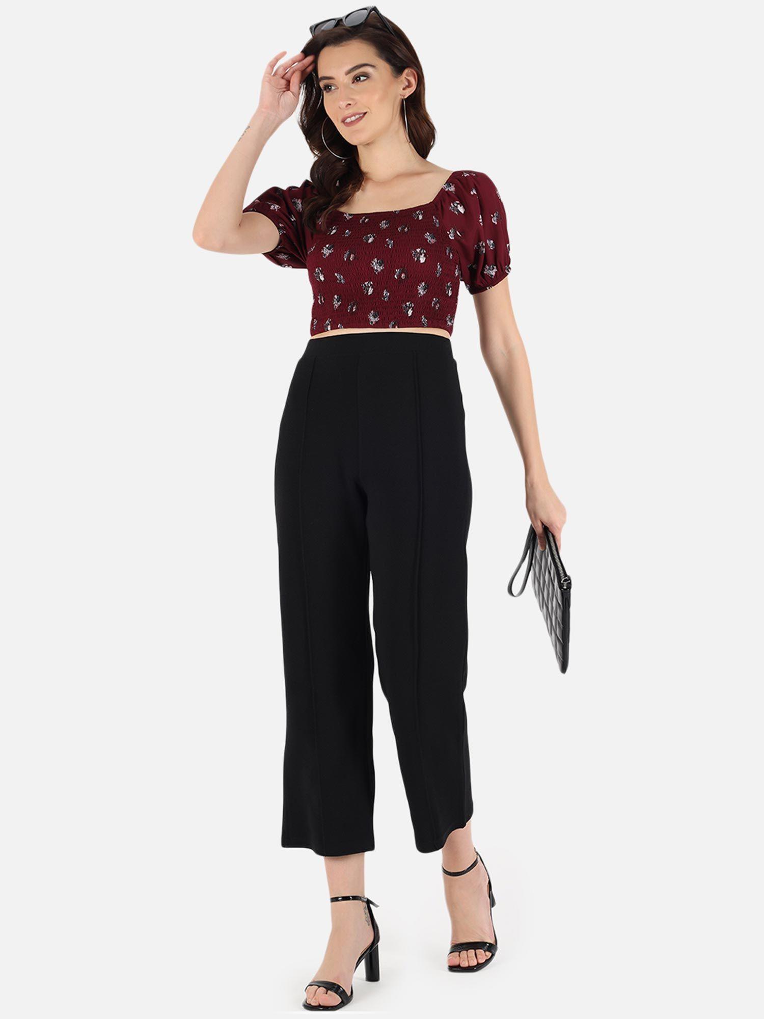 wine smocking crop top