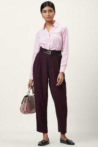 wine solid ankle-length formal women tapered fit trouser