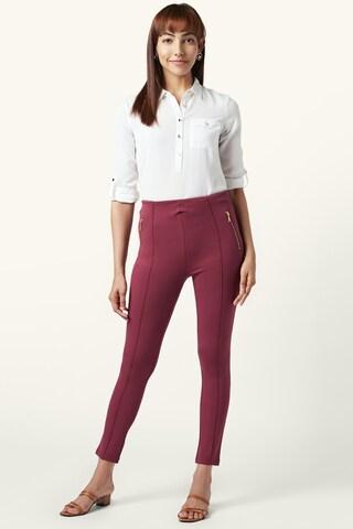 wine solid ankle-length high rise formal women skinny fit treggings