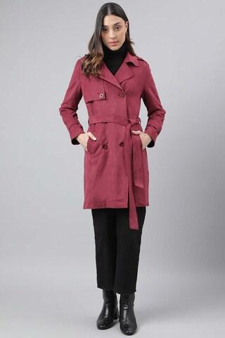 wine solid casual full sleeves notch lapel women regular fit jackets