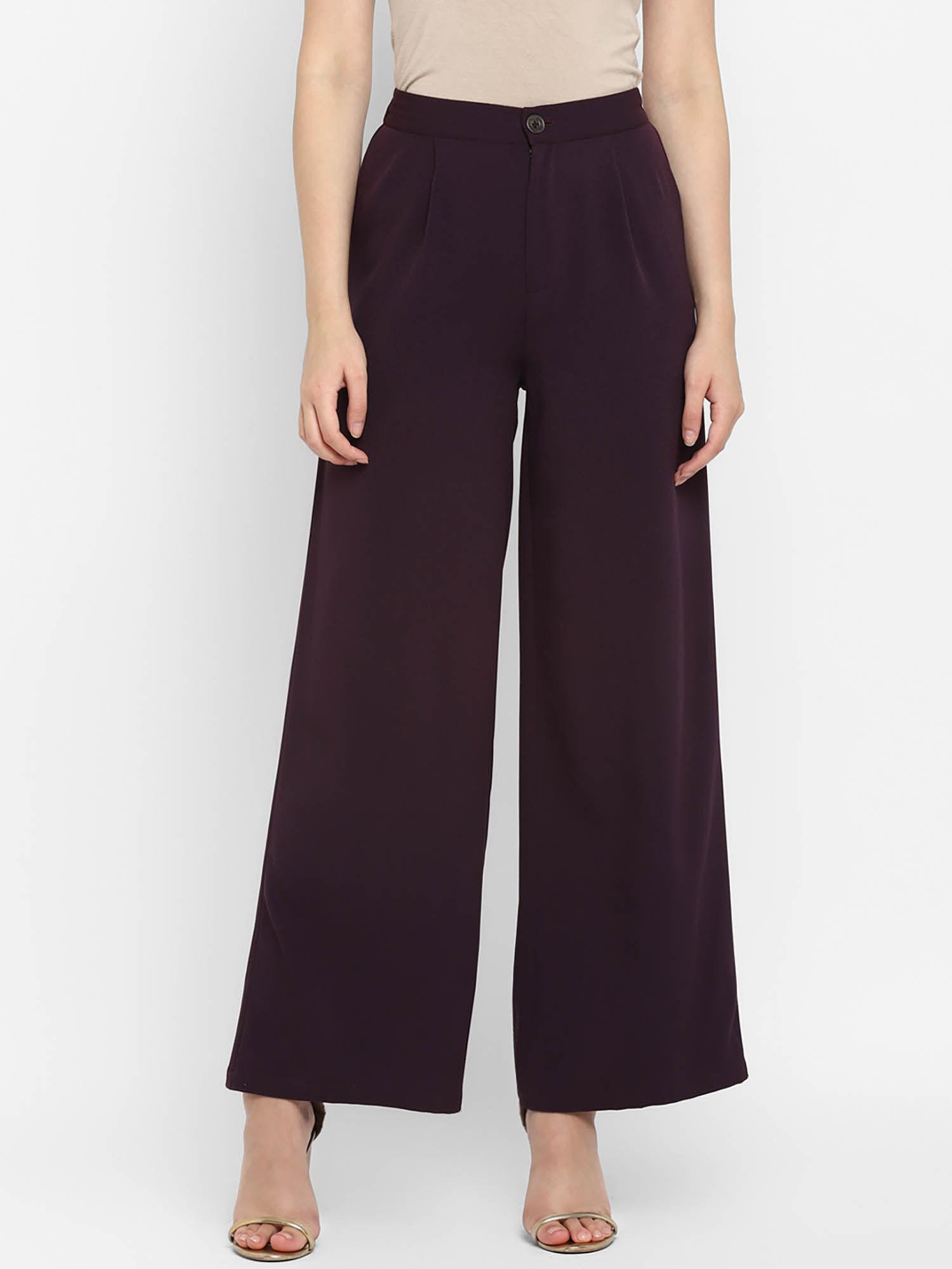 wine solid crepe pants