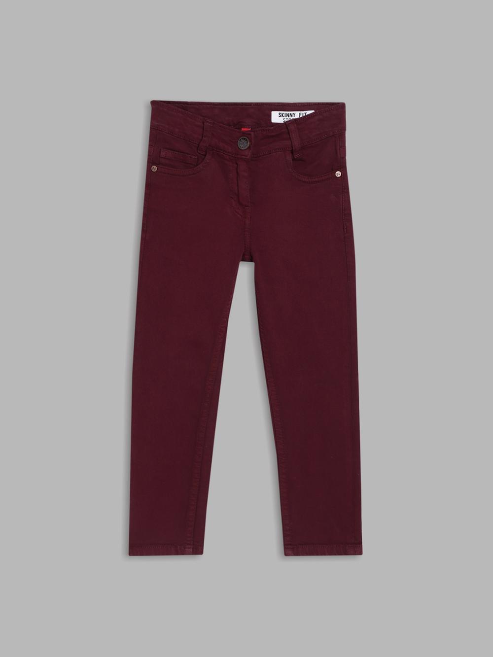 wine solid fitted jeans