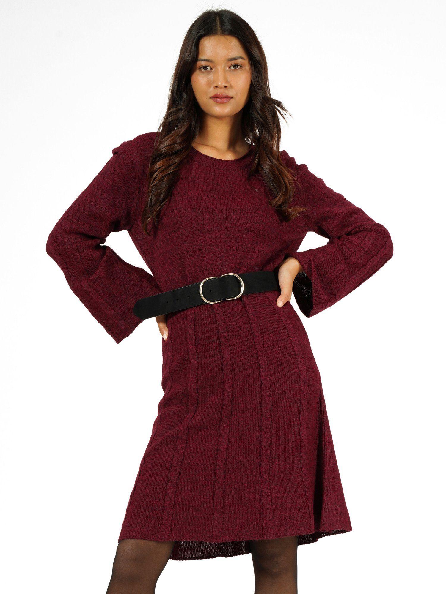 wine solid flat knit dress