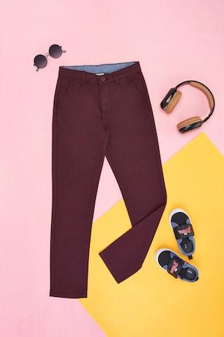 wine solid full length  casual boys regular fit  chinos