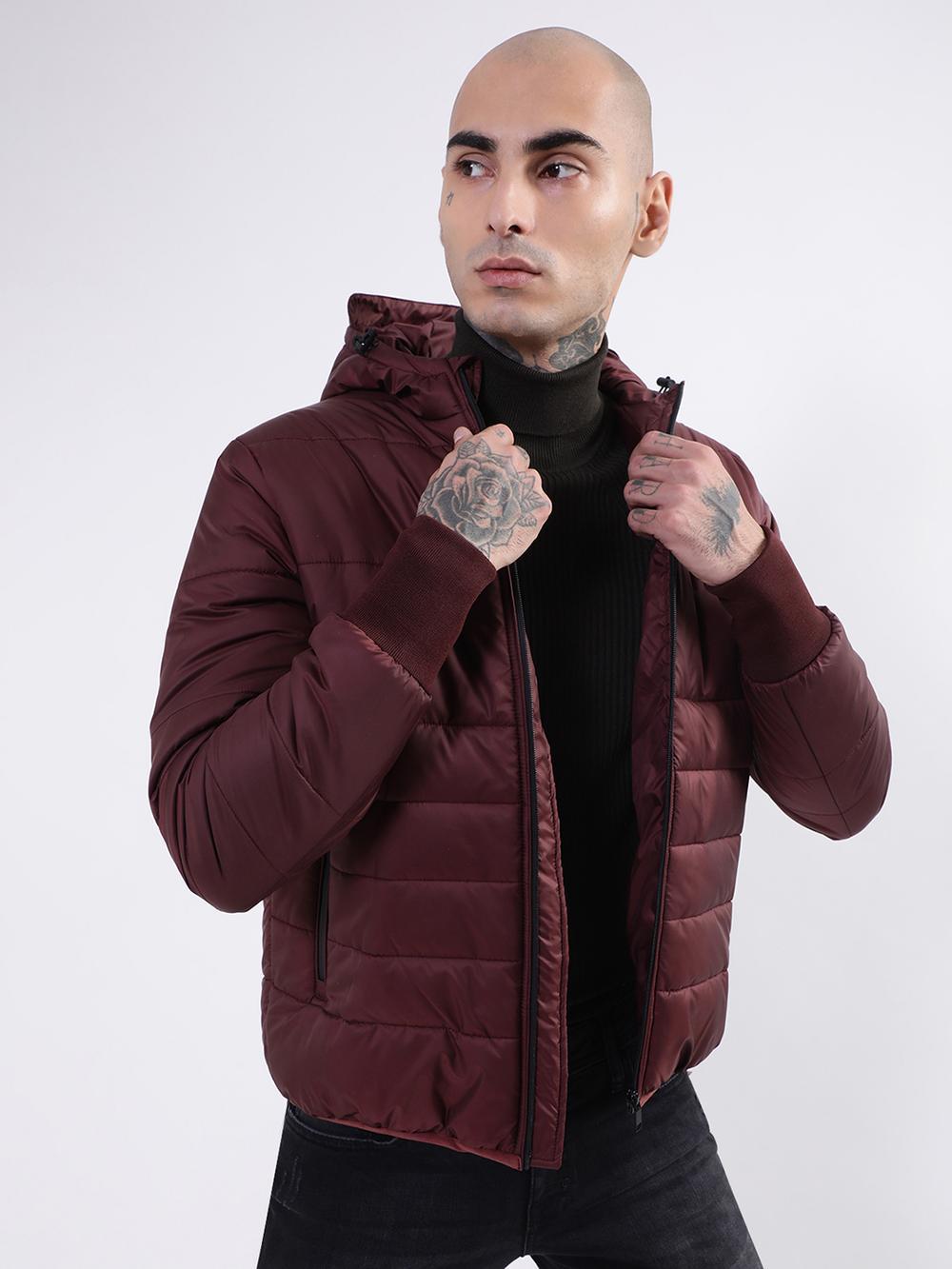 wine solid stand collar jacket