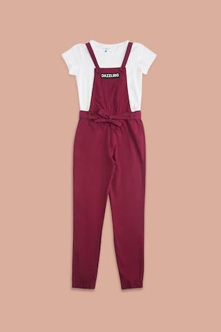 wine solid strappy neck casual full length half sleeves girls regular fit jumpsuit
