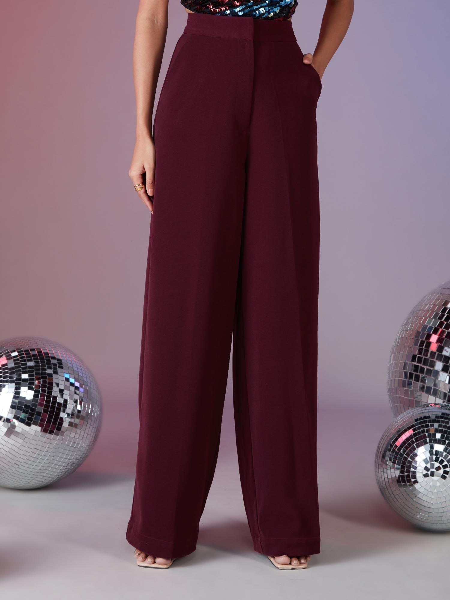 wine solid wide leg flared pants
