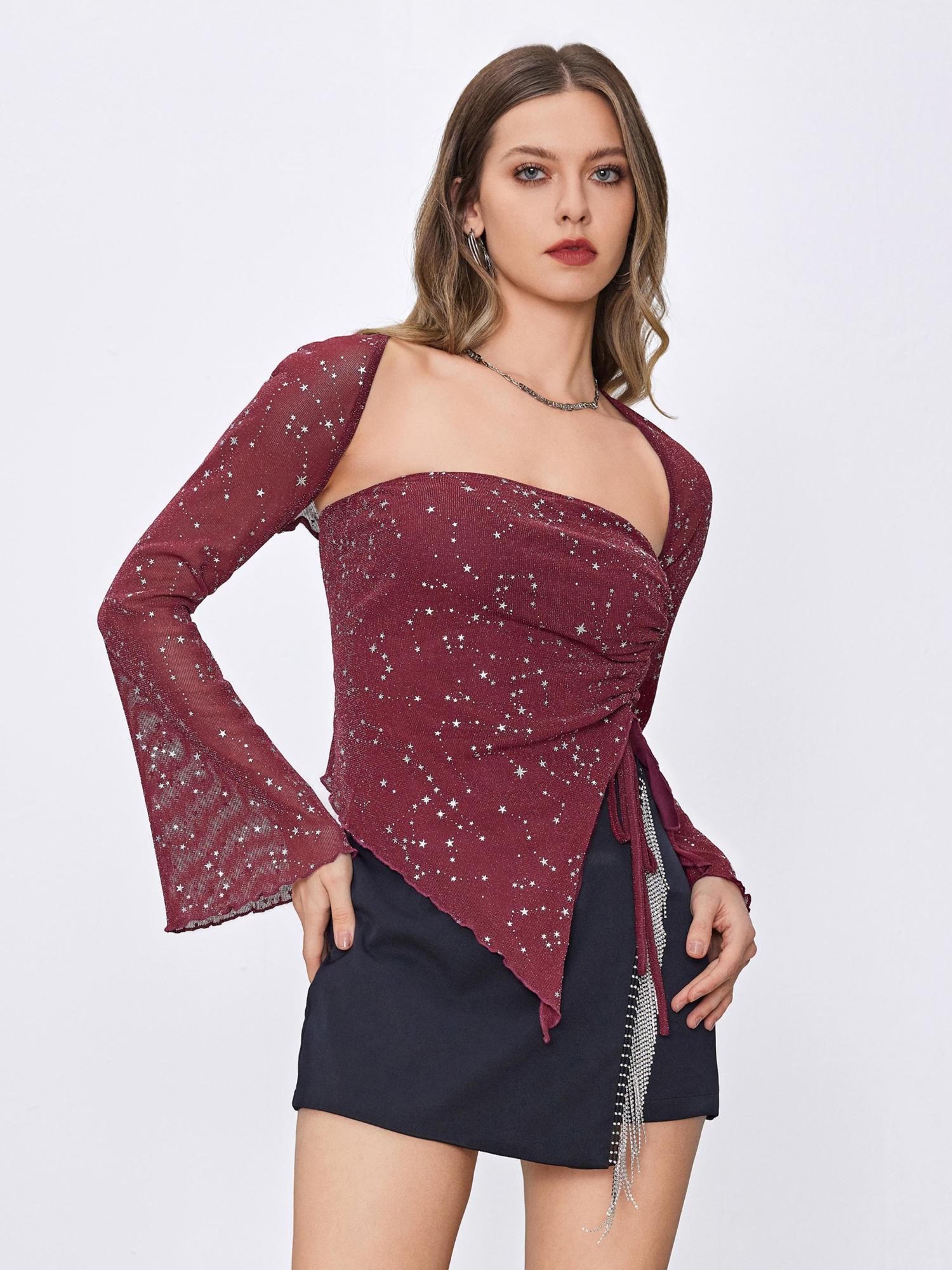 wine star print drawstring tube top and shrug (set of 2)