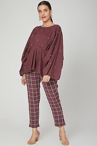 wine statement sleeve top with pants