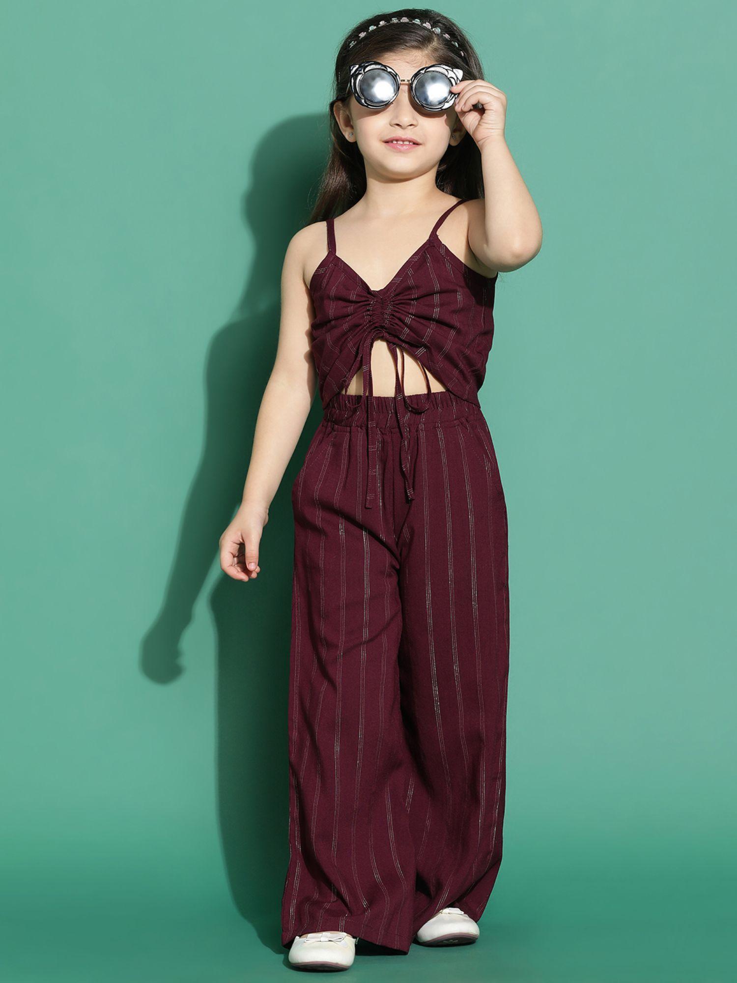 wine striped for girls crop top and palazzo (set of 2)