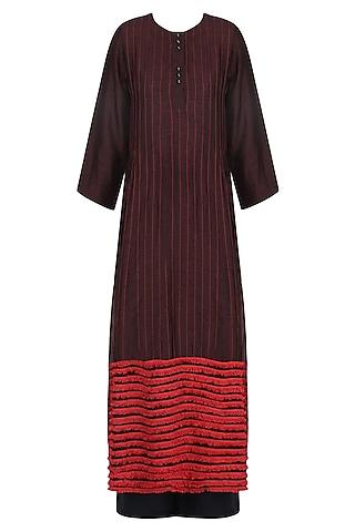 wine striped fringe dress